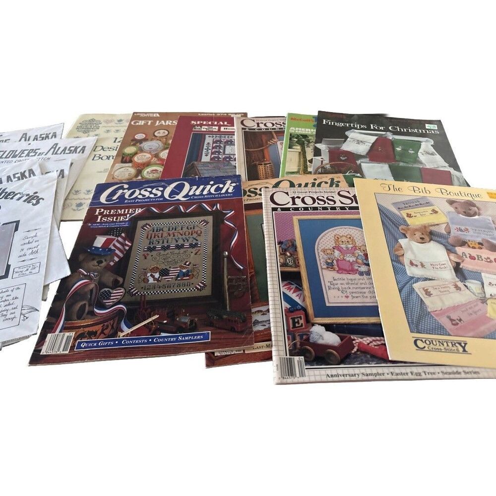 Vintage 1980s Cross Stitch Pattern Booklets Magazines Lot of 18 Needlework
